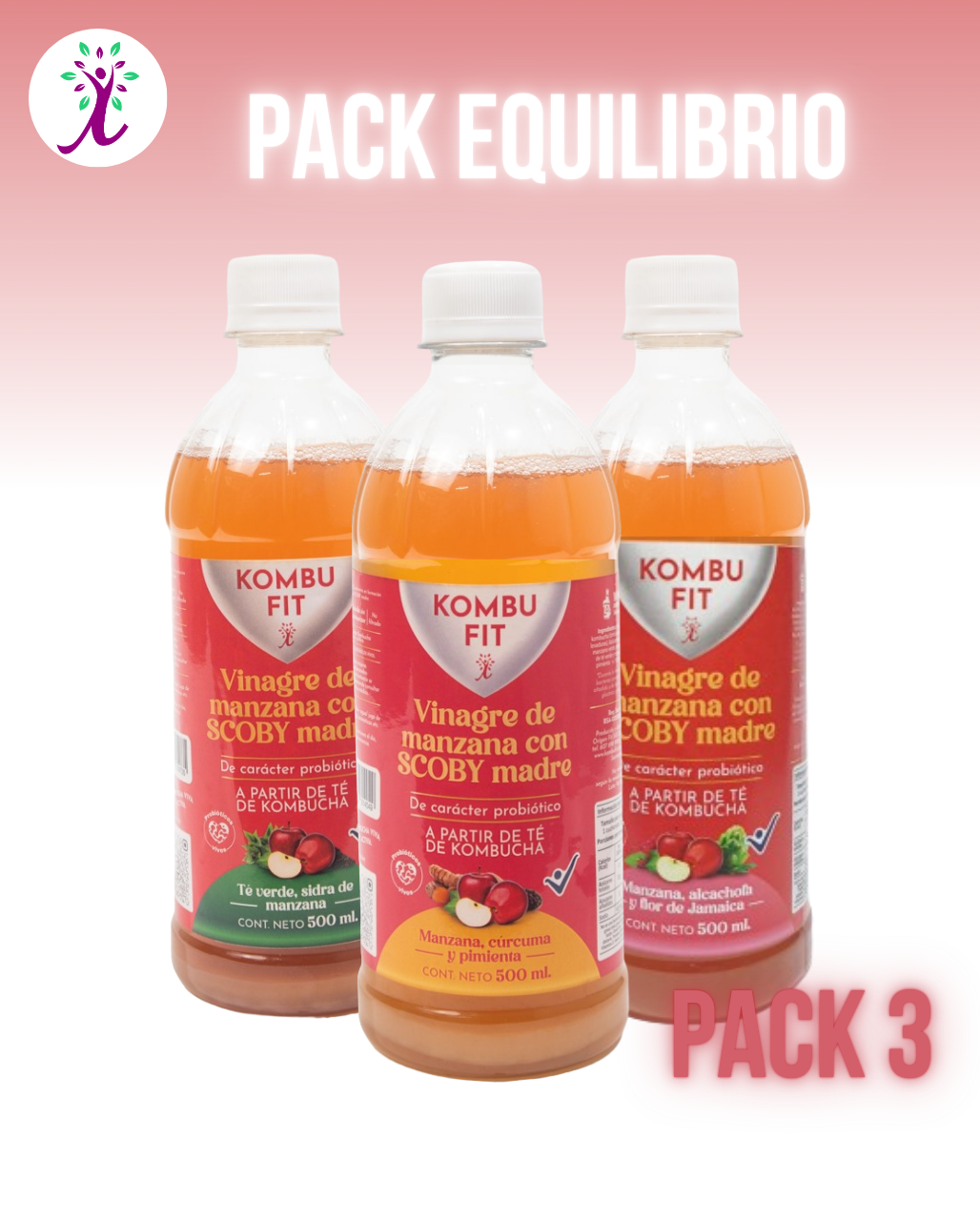 Pack x 3 Vinagres de sidra de manzana con scoby madre de kombucha