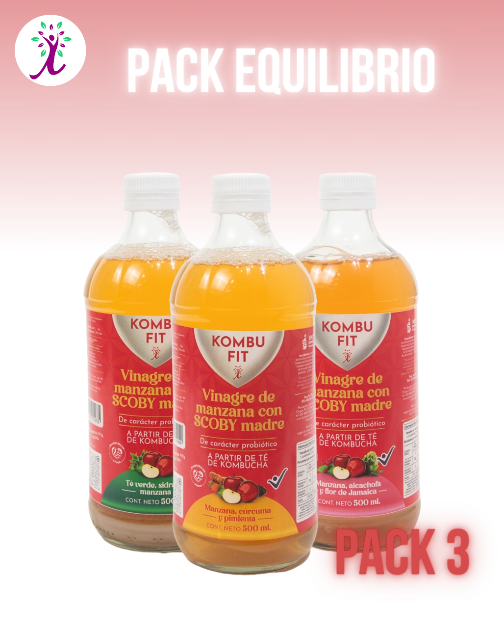 Pack x 3 Vinagres de sidra de manzana con scoby madre de kombucha