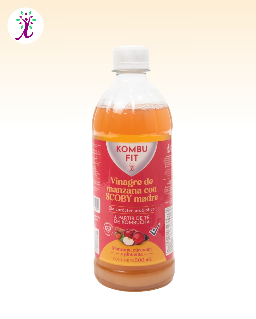 Vinagre de sidra de manzana con SCOBY madre, cúrcuma y pimienta