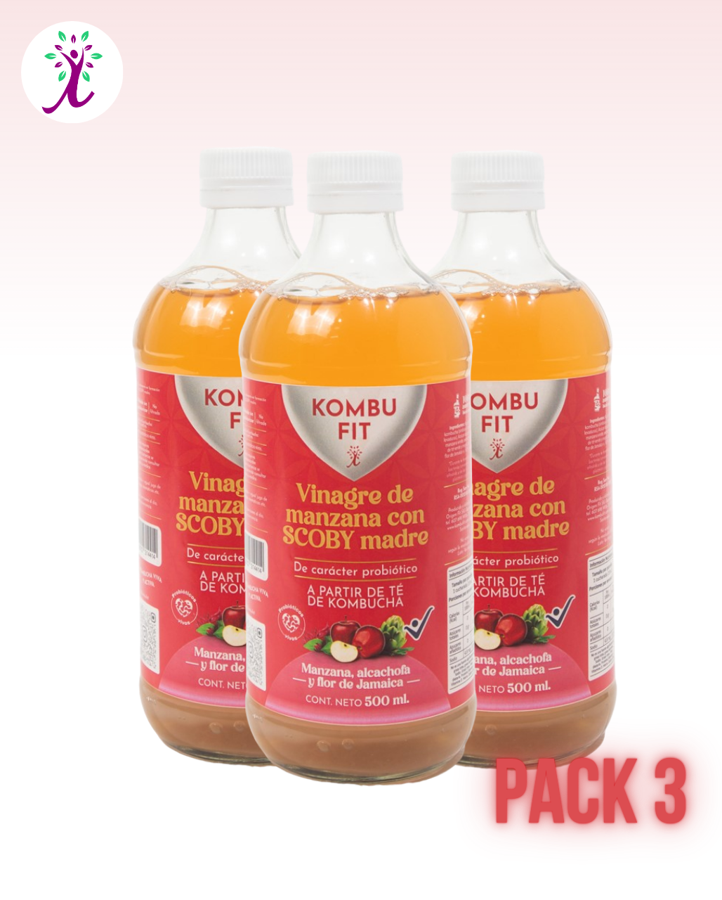 Vinagre de sidra de manzana con SCOBY madre, alcachofa y flor de jamaica