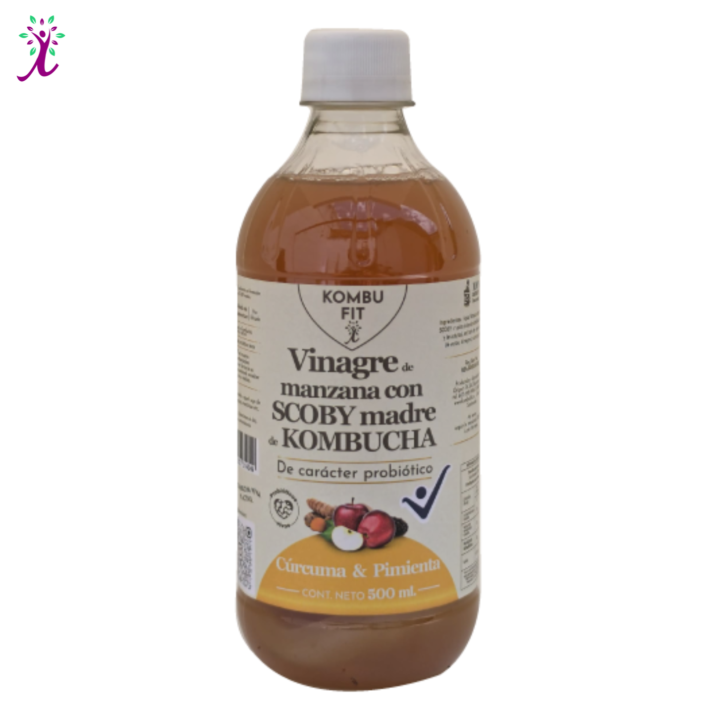 Vinagre de sidra de manzana con SCOBY madre, cúrcuma y pimienta