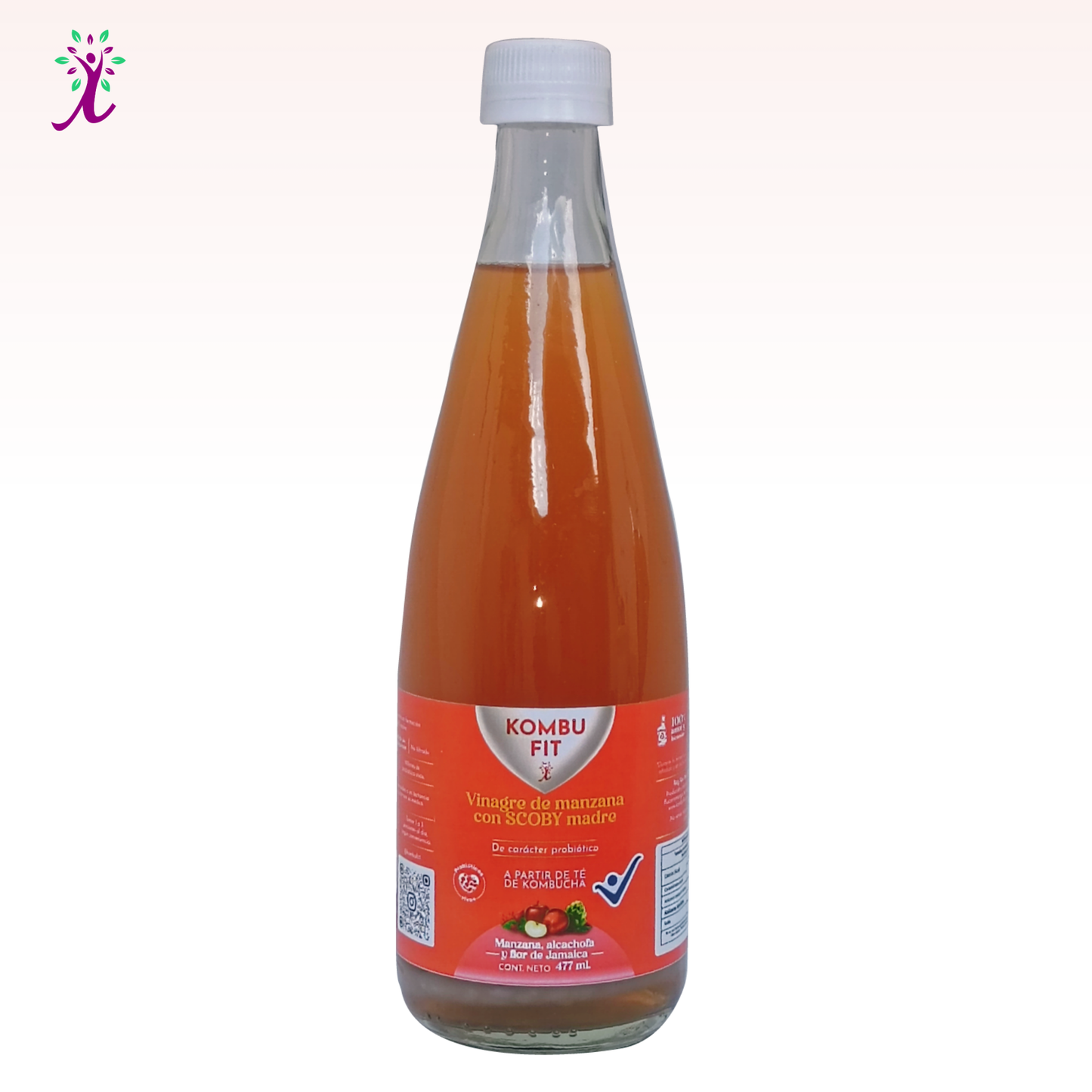 Vinagre de sidra de manzana con SCOBY madre, alcachofa y flor de jamaica