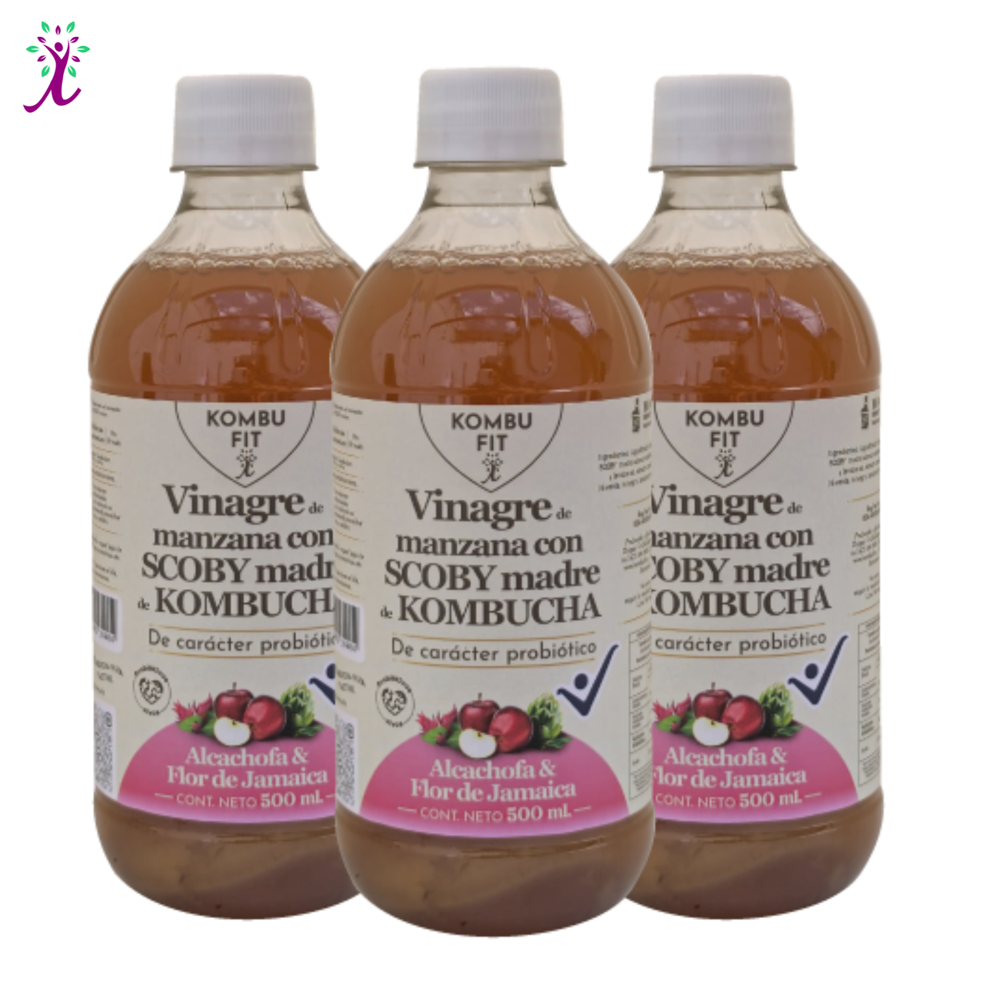 Vinagre de sidra de manzana con SCOBY madre, alcachofa y flor de jamaica