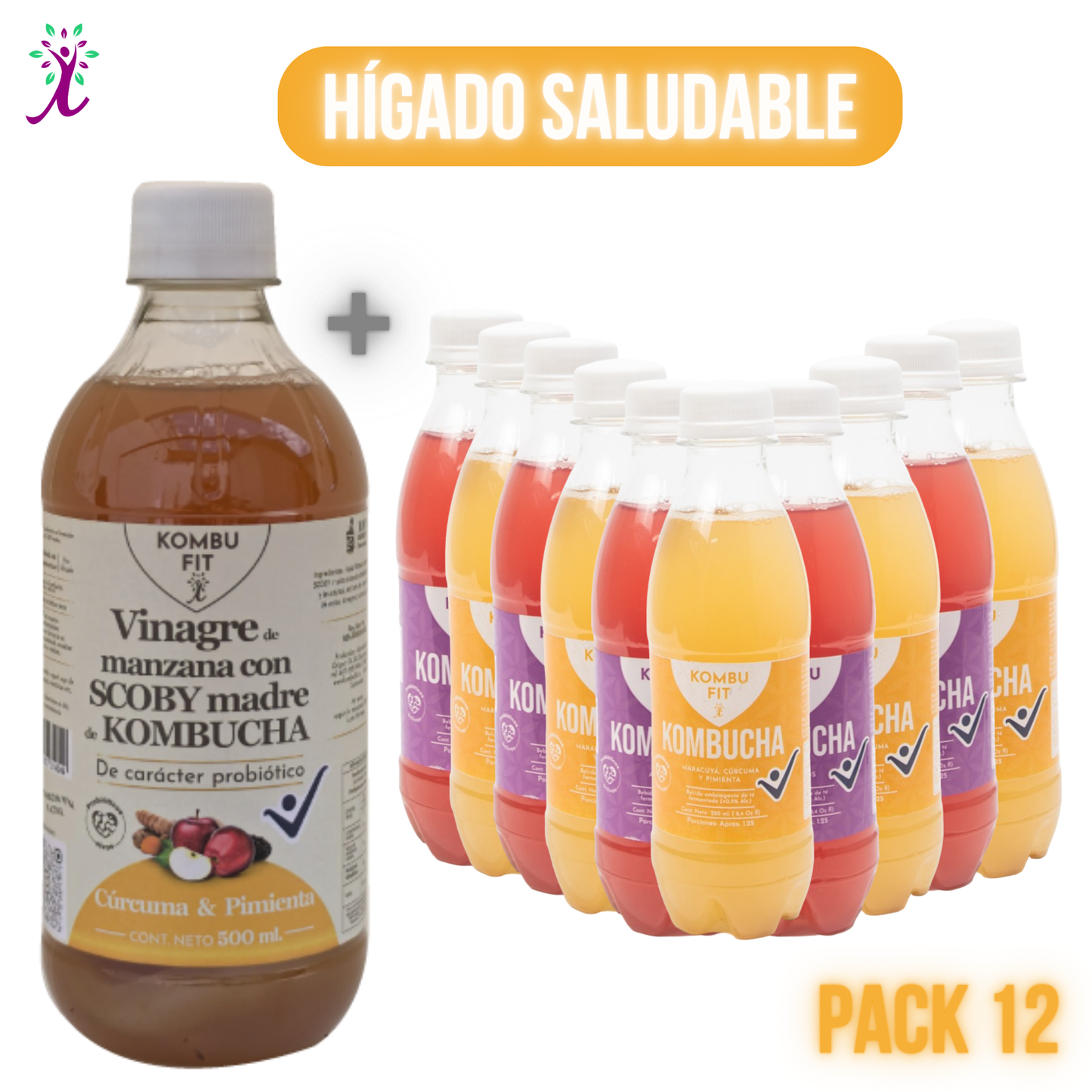 Vinagre  cúrcuma y pimienta + Pack Kombucha maracuyá, cúrcuma y pimienta
