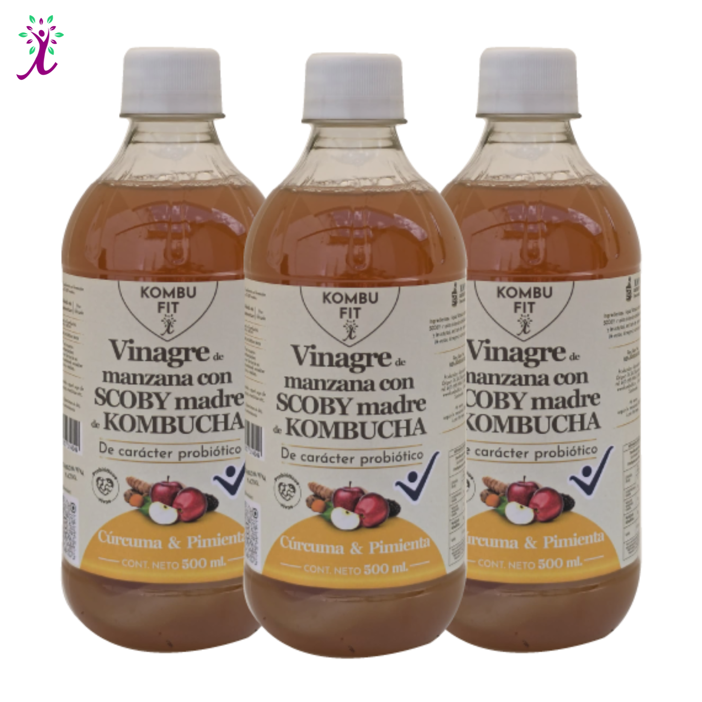 Vinagre de sidra de manzana con SCOBY madre, cúrcuma y pimienta