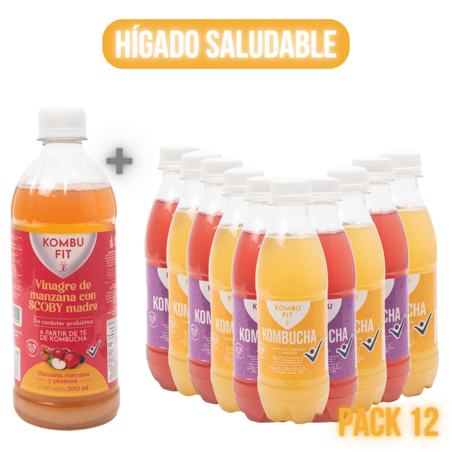 Vinagre  cúrcuma y pimienta + Pack Kombucha maracuyá, cúrcuma y pimienta