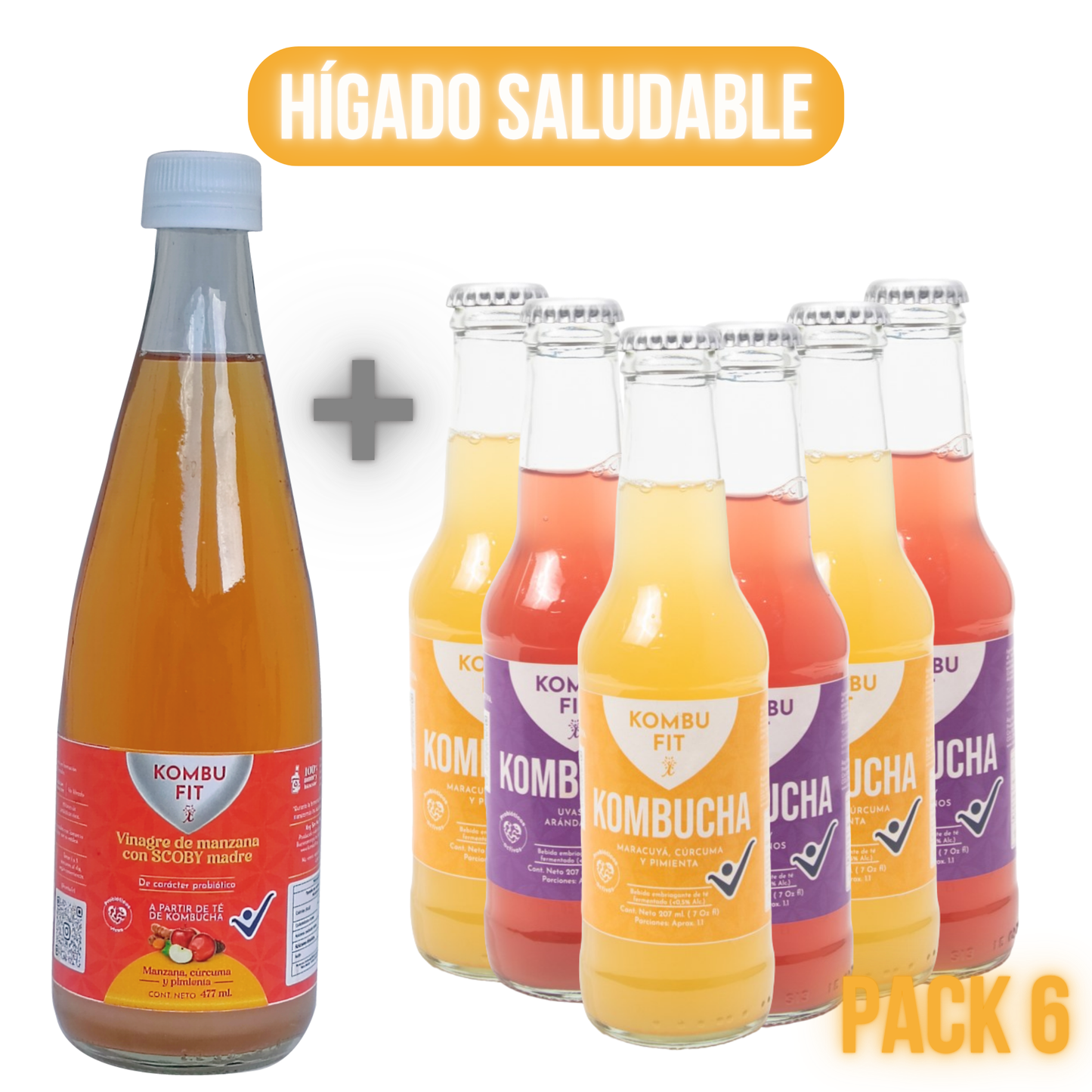 Vinagre  cúrcuma y pimienta + Pack Kombucha maracuyá, cúrcuma y pimienta